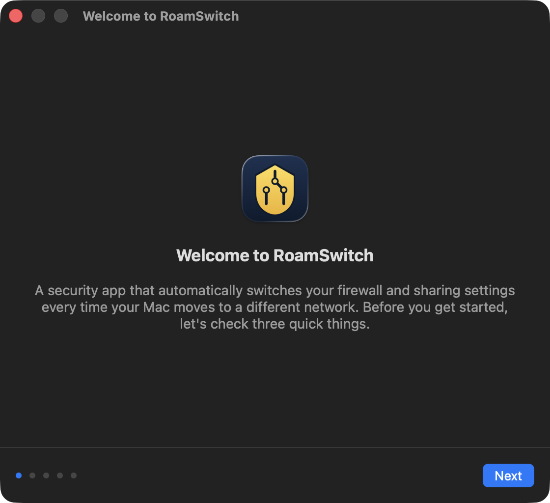 Pantalla de bienvenida de RoamSwitch
