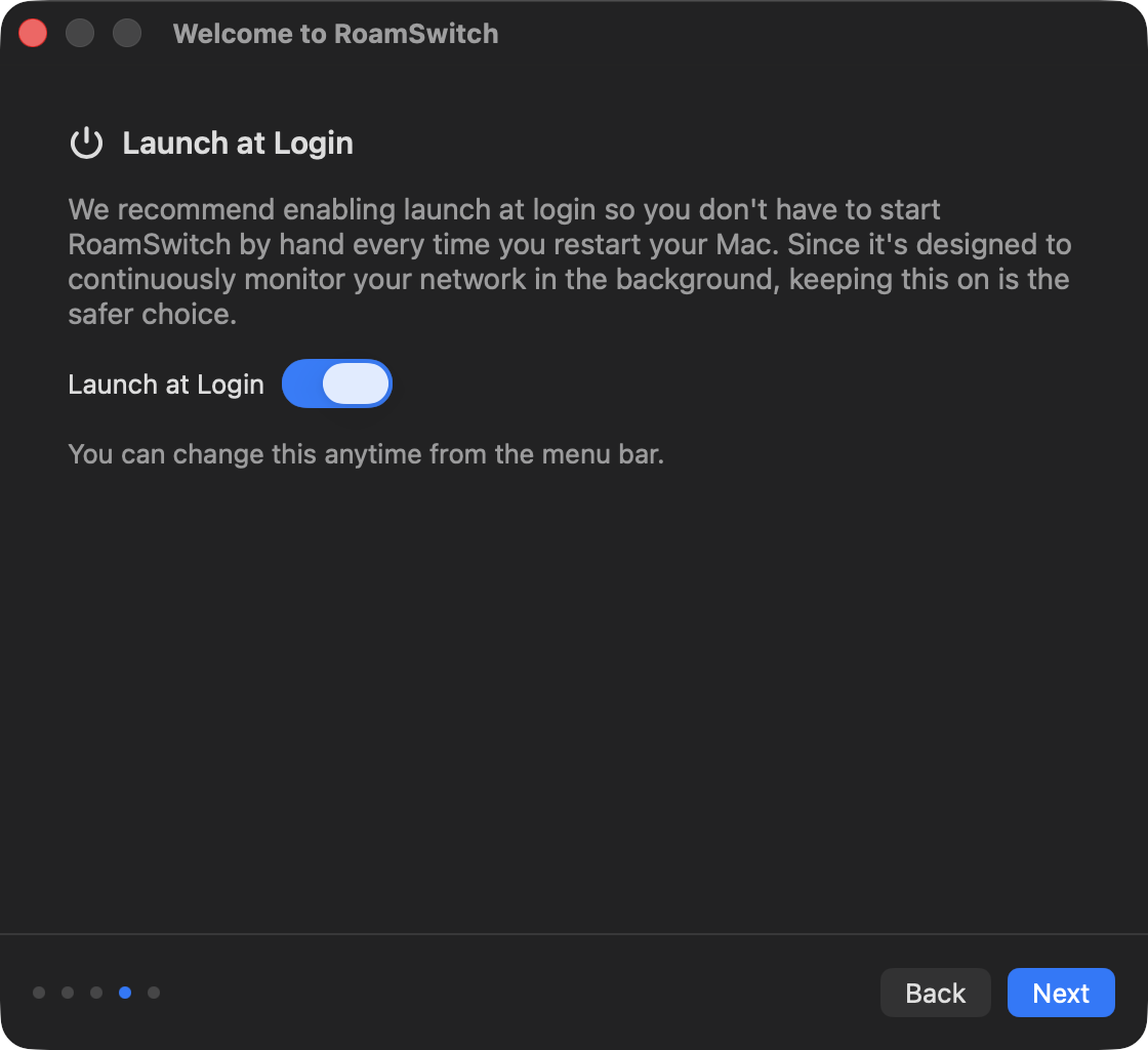 Pantalla con el interruptor de inicio automático al iniciar sesión activado