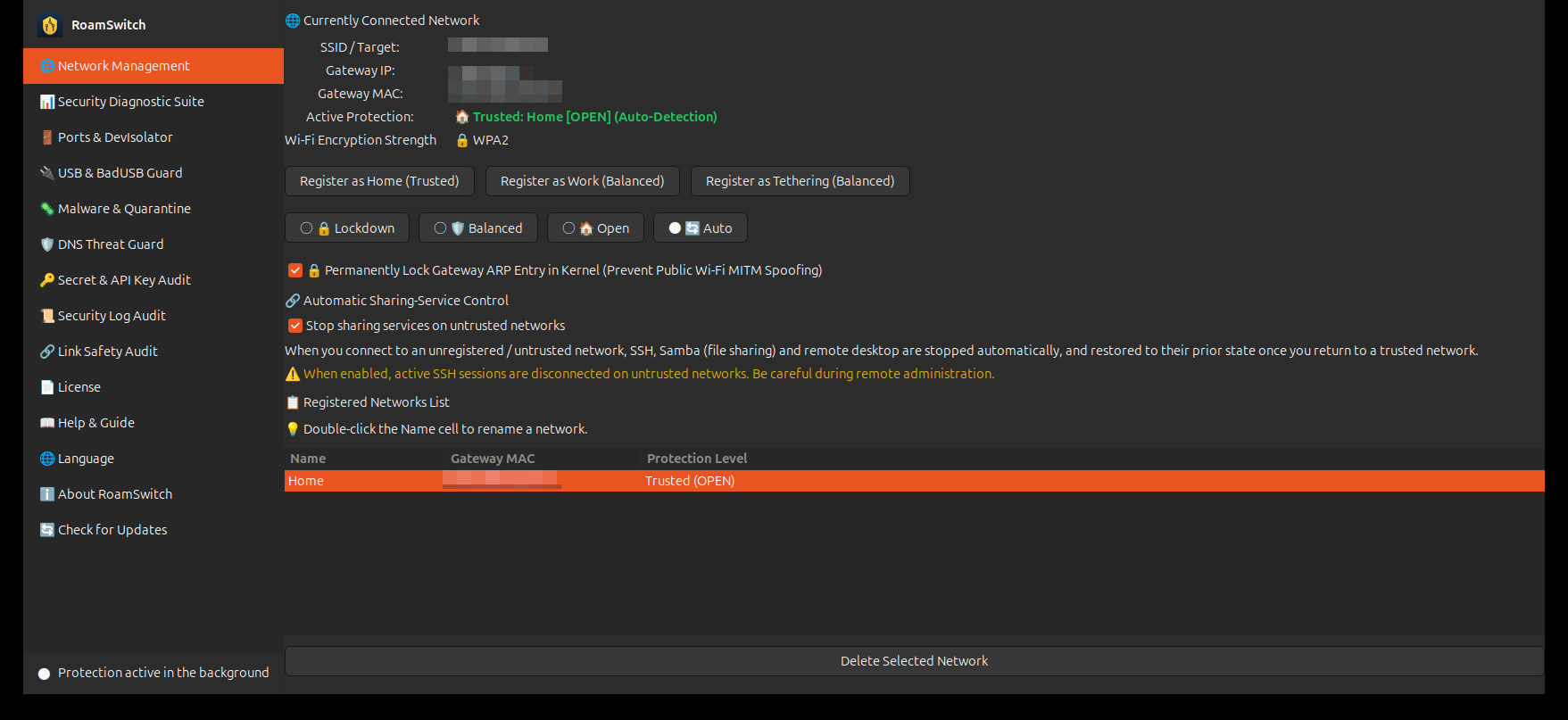 RoamSwitch for Linux main window (real screenshot)