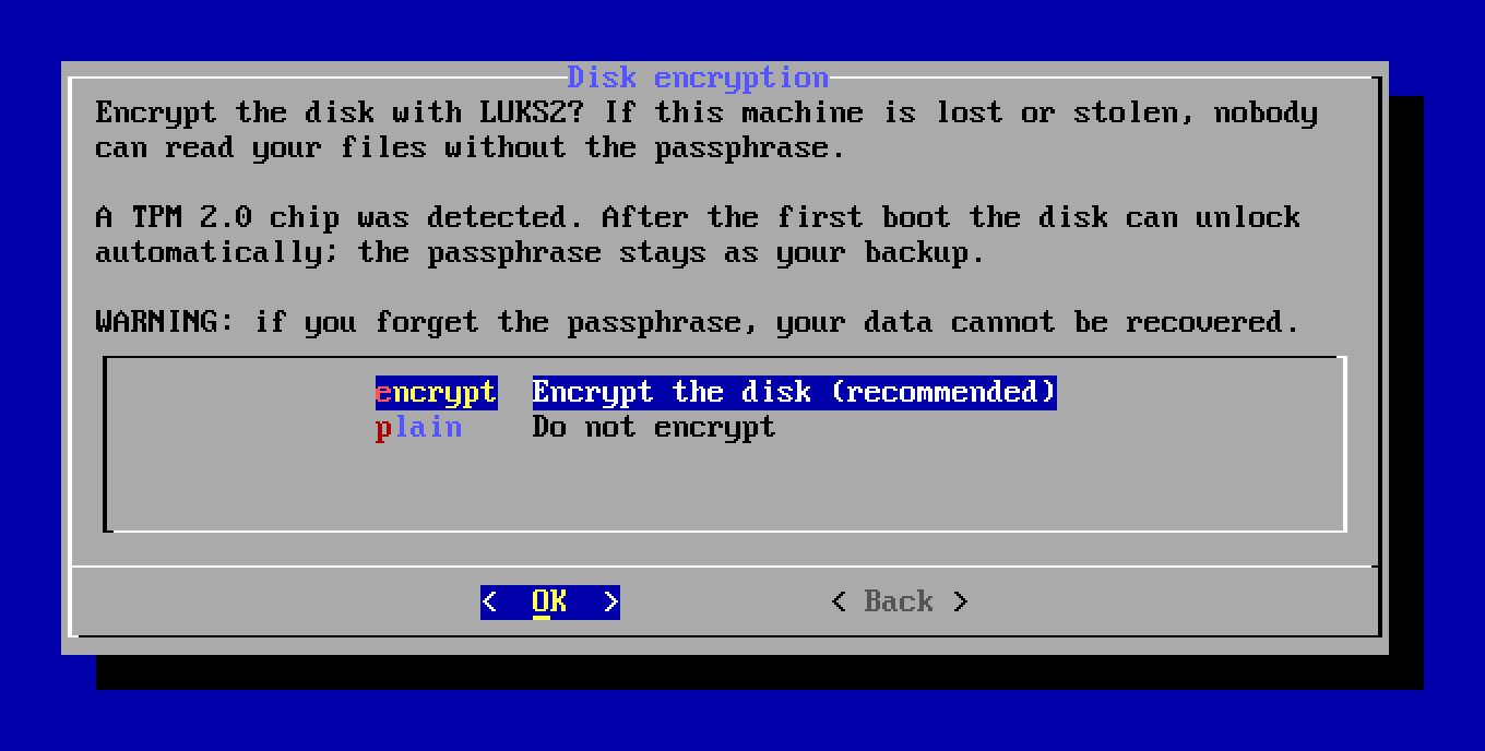 Installer: disk encryption with LUKS2